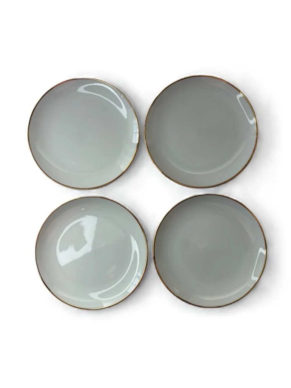 Set of 4 White Porcelain Saucers with Gold Rim 6.25” Cottagecore MCM Minimalist
